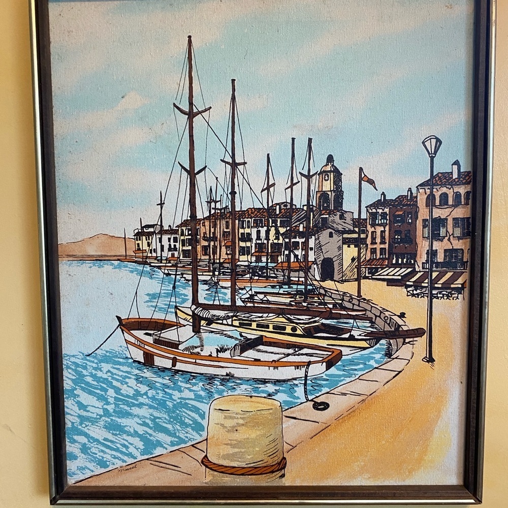 Lithograph of the Harbor at St. Tropez by Marcel signed